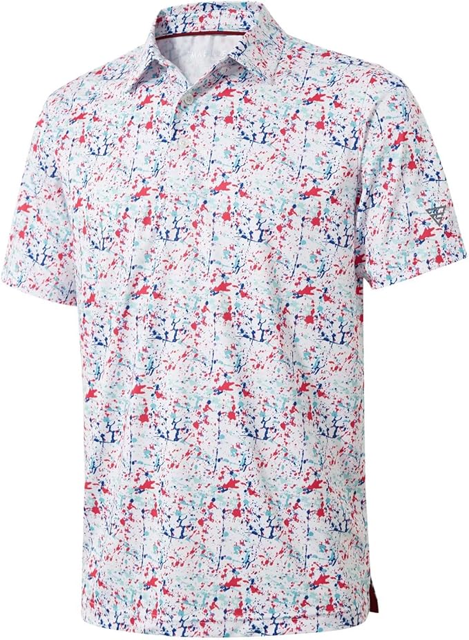 Golf Shirts for Men Dry Fit Short Sleeve Print Performance Moisture Wicking Polo Shirt