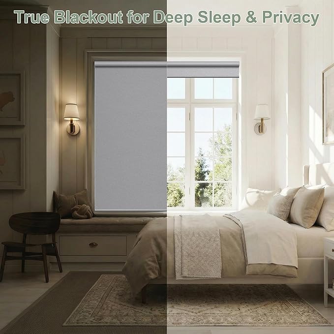 Zshine Motorized Blackout Window Blinds Customize Width (23-95 Inches) Remote Control Wireless and Rechargeable Roller Shades Blinds for Windows, Home, Office, Hotel, Club, Restaurant(82141G)