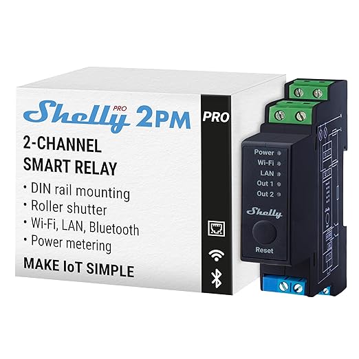 Shelly Pro 2PM | Wi-Fi & LAN 2-Channel Smart Relay with Power Metering | Home Automation | Compatible with Alexa & Google Home | iOS Android App | Remote Appliances Control & Monitoring