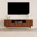 ATJafurn 66‘’ Brown Walnut Finish TV Stand for 48/55/65 Inch TVs, Mid Century Modern Wood Media Console Entertainment Center with 2 Drawers and 2 Cabinets for Living Room Bedroom