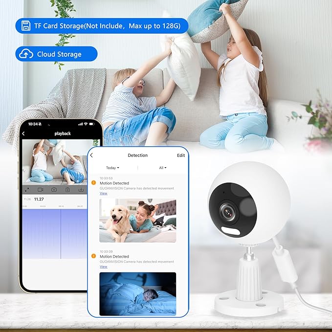 GUOANVISION 5G/2.4G Indoor/Outdoor Security Camera for Baby Monitor, 3MP Pet Camera for Dog/Cat/Nanny/Baby/Elder, IP66 Waterproof, 3 Night Vision, 24/7 SD Recording, SD/Cloud -2Pack