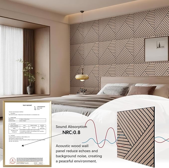 ARMURO 4 Packs Acoustic Wall Panels - Self-Adhesive 3D Wood Slat Wall Panel- Peel and Stick Sound Absorbing Panels for Noise Reducing - Feature Wall Decor for Home & Office