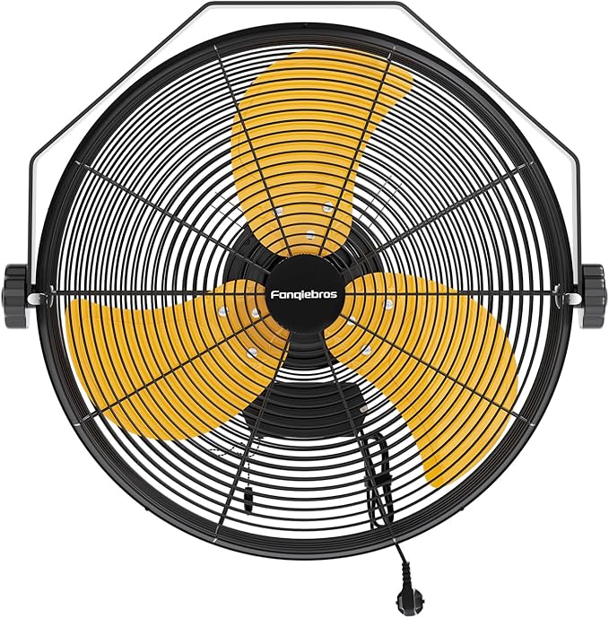 Fanqiebros 4580 CFM 18 inch High Velocity Wall Mounted Fan, 3-Speed Metal Fan with Sealed Motor, 360 Degree Tliting Heavy Duty Wall Fan for Patio, Barn, Garage, and Gazebo - UL listed