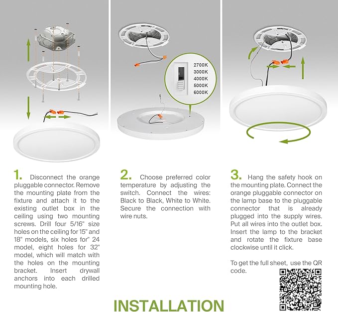 ASD LED 18" Round Flush Mount Ceiling Light Fixture, Low Profile Surface Lighting | 5CCT, Dimmable, Ultra-Thin, ETL Listed | 32W 2600LM 2700-6000K 100-277V | Kitchen, Hallway Lamp | White, 4 Pack