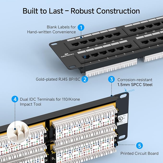 Cable Matters 48 Port Patch Panel Rackmount or Wall Mount 19-Inch, 2U Cat6 - Image 6