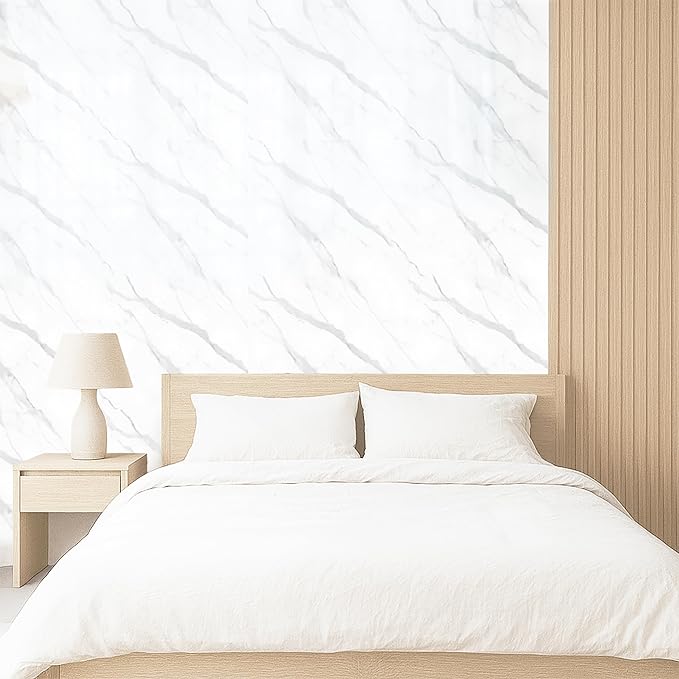 Dundee Deco Faux Marble Wall Panels - Sample - Glossy, Waterproof Indoor Wall Cladding - Off-White, Grey Veins - Sample 6" x 6"