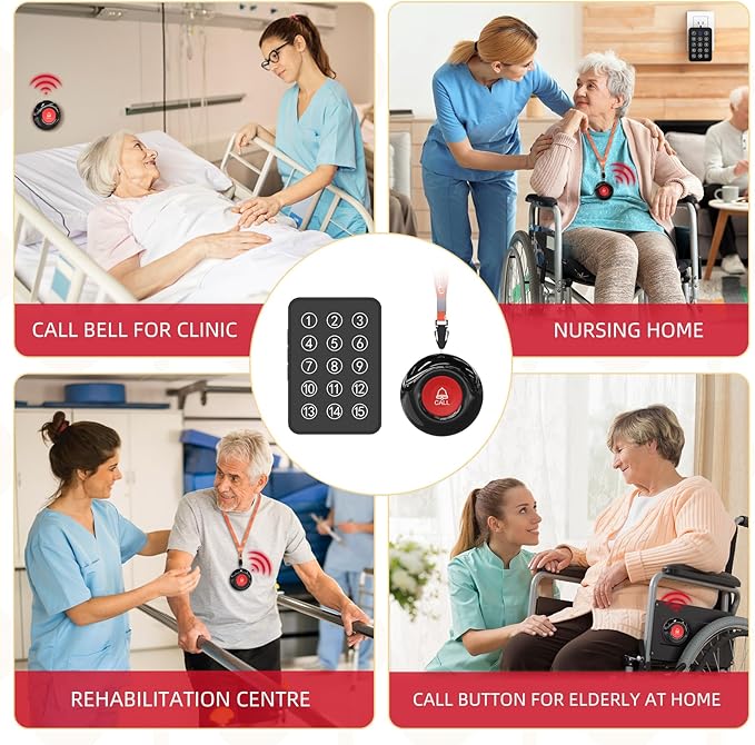 CallToU Wireless Caregiver Pager Nurse Call Button for Elderly LED Call Light Nurse Alert System Call Bell for Patients at Home Clinic/Medical Institution/Nursing Home (15 Call Button + 2 Receiver)