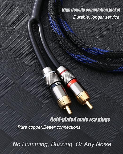 Diaianyfi Audiophile RCA to 2RCA Subwoofer Cable,1 RCA Male to 2 RCA Male Audio Cable RCA Y-Adapter,Oxygen-Free Copper,Nylon Braided Jacket (6.6FT)