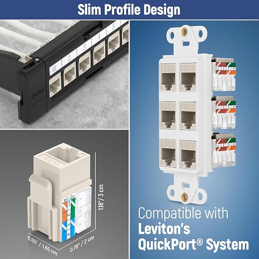 Everest 90° Angled RJ45 Cat6 Keystone Jacks 10-Pack in Light Almond - Image 6