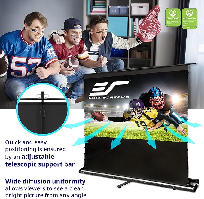 Elite Screens ezCinema Tab-Tension CLR 5, 103-inch Portable Floor-Rising UST Projector Screen, 16:9 ALR Ceiling Light Rejecting Tab-Tension Scissor-Backed Manual Pull-Up+Carry Bag, Black- FT103UH-CLR5