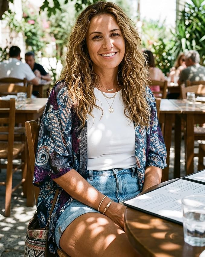 Women's Floral Print Puff Sleeve Kimono Cardigan Loose Cover Up Casual Blouse - Image 4