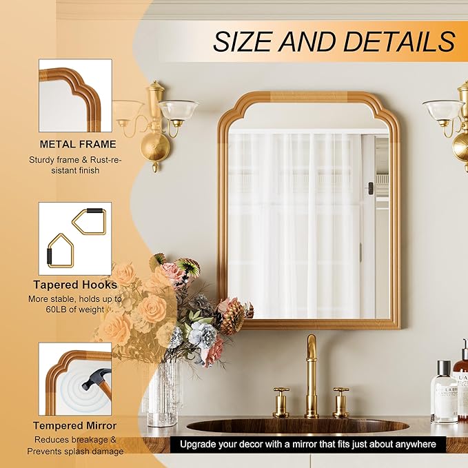 Wood Frame Wall Mirror Decor for Small Bathroom Vanity Entryway, Living Room or Bedroom Home Decor - Light Woodgrain 18" x 24" Natural Color