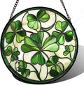 CRISGIF Stained Glass Window Hanging - Ireland Green Lucky Clover Suncatcher for Doors Garden St. Patrick's Day Sun Catchers Decor Mother's Day Birthday for Women Men Mom Nana 7.8 in