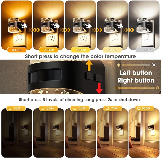 L LOHAS LED Motion Sensor Night Light, Bubble Night Lights Plug into Wall,5CCT Color Temperature Change Night-light,Dimmable Nightlights with Dusk to Dawn Sensor for Rooms Bathroom Hallway