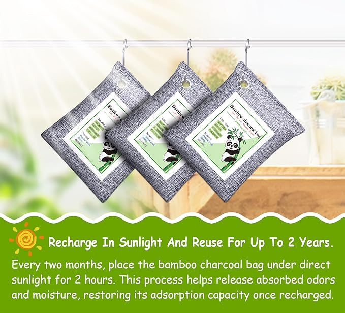 Mayunuo Activated Charcoal Odor Absorber for Strong Odor, Basement, Cars, Closets, Shoes, Smoke. 3 Pack Bamboo Charcoal Air Purifying Bags Deodorizer Odor Eliminator for Home