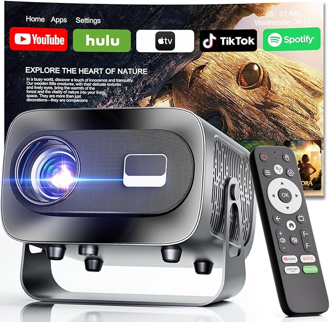 ZENTALITY Projector with WiFi and Bluetooth, Electric Focus & Vertical Keystone, 1080P HD 4K Support, Smart Projector with Built-in Streaming Apps, Portable Projector for Outdoor & Home Movie