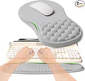 KUOSGM 2-in-1 Ergonomic Set, Wave Rise Keyboard Wrist Rest and Massage Bulge Slope Mouse Pad Wrist Support, Cushion Memory Foam Integrated to Relieve Wrist Pain, Silver Gray
