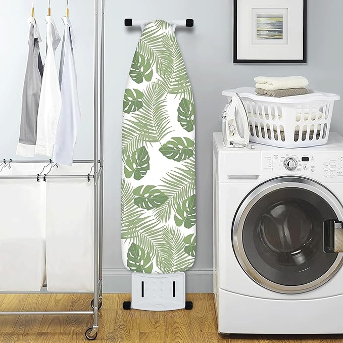 Extra Thick Ironing Board Cover and Pad, 15x54 Ironing Board Cover, Resist Scorching and Staining,Elastic Edges,Green Leaves Tropical Palm Leaf