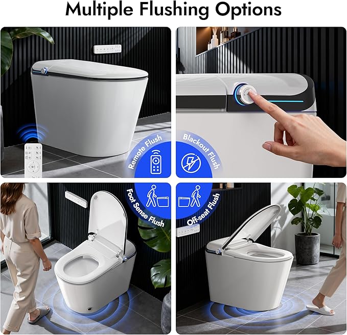 WANSID Elongated Smart Toilet With Bidet Built-in, Auto Open/Close Lid, Soft-Closed Heated Seat, Tankless Auto/Knob/Sensor/Remote Flush, Warm Wash & Dryer, Massage Clean, Gentle Night Light