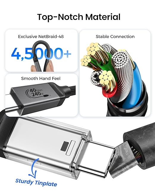 Silkland USB 4 for Thunderbolt 4 Cable 1FT, 40Gbps Data Transfer, 240W PD3.1 Fast Charging, 8K@60Hz, Short USB C Data Cable Compatible with Thunderbolt 3, iPhone 17/16, SSD, MacBook, Hub, Dock