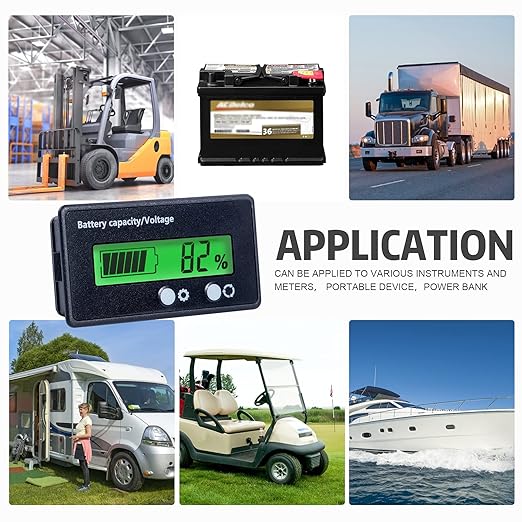 12V 24V 36V 48V Battery Capacity Indicator Golf Cart Voltage Meter with LCD Display Green Backlight, Waterproof Monitor Gauge Digital Voltmeter Testers for 3S-26S Lithium Battery&Lead-Acid Batteries