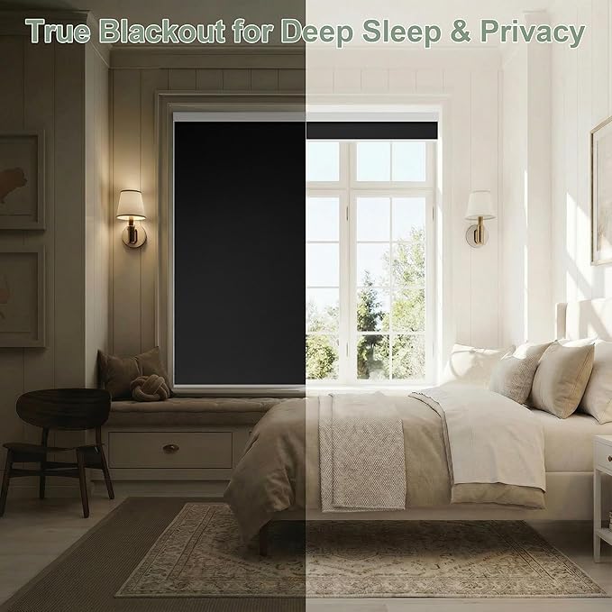 ZSHINE Motorized Blackout Window Blinds Customize Width (23-95 Inches) Remote Control Wireless and Rechargeable Roller Shades Blinds for Windows, Home, Office, Hotel, Club, Restaurant(82010M)