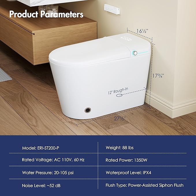 Eridanus Smart Toilet with Bidet Built in, One Piece Bidet Toilet for Bathrooms, Auto Open/Close with Digital Display, Foot Sensor Flush, Warm Water Wash & Dryer, Elongated Heated Seat, White
