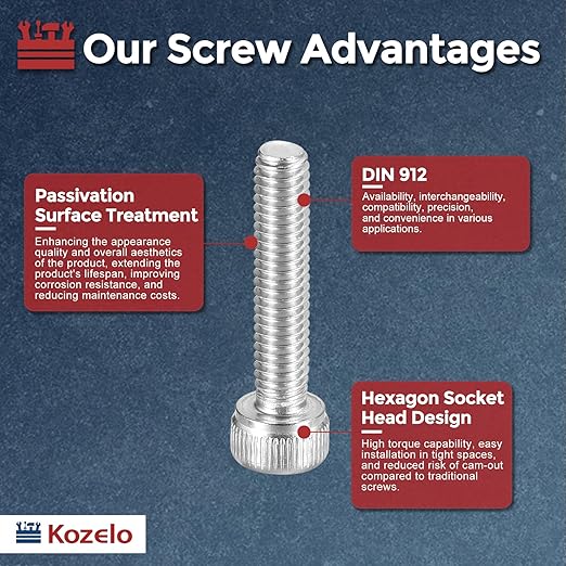 Kozelo 100pcs Socket Head Cap Screws - [M4-0.7 x 18mm] 304 Stainless Steel Allen Socket Drive for Electrical Motor 3D Printing Fan Engine Replacement Use, Silver