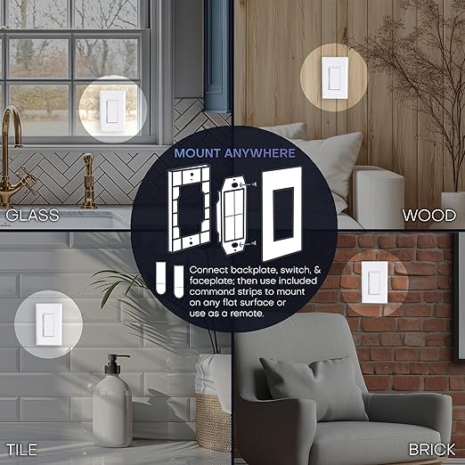 RunLessWire 3-Way Fan & Light Battery-Free DIY Kinetic Wireless Light Switch Kit for Bathrooms & Ceiling Fans: 2 Dual Remote Switches, Both Control 2 5A On/Off Receivers Separately – Gray