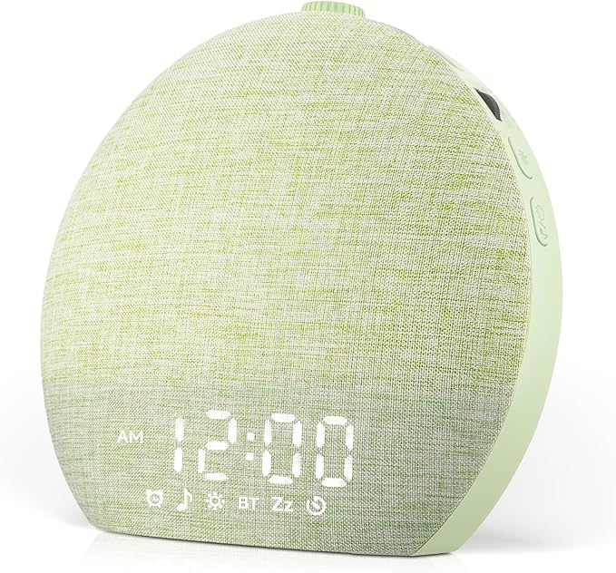 Geuuap Sunrise Alarm Clock White Noise Sound Machine for Bedroom | Natural Wake-Up Light with 30 Soothing Sleep Aids, Bluetooth Speaker, Dimmable Clock, Screen-Free Design for Baby Kids-Matcha Green