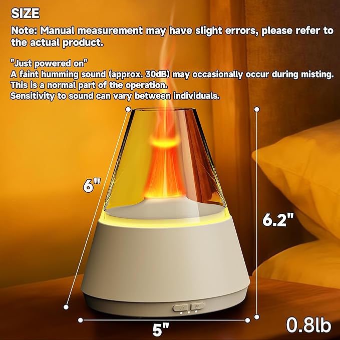 Essential Oil Diffuser, 7 Colors Flame Effect Aroma Humidifier with Timer, Ultrasonic Aromatherapy Diffuser for Home, Office, Bedroom, Yoga (White)