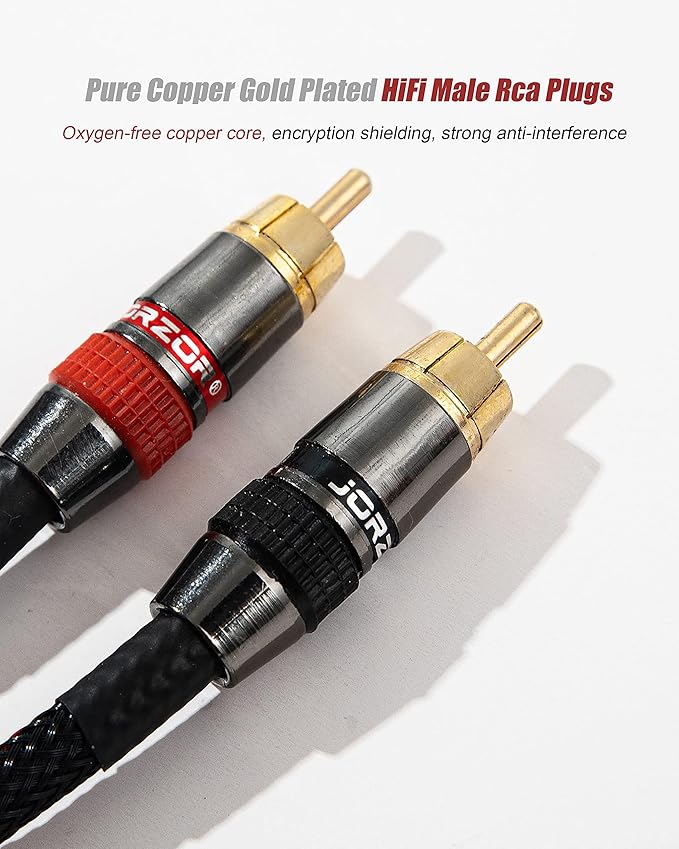JORZOR RCA Cable, 2RCA Male to 2RCA Male Stereo Audio Cables 【Hi-Fi Sound】 Braided RCA Stereo Cable for Home Theater, HDTV, Amplifiers, Hi-Fi Systems, Car Audio, Speakers (1M(3.3FT))
