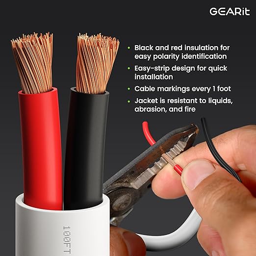GearIT 16/2 Speaker Wire (100 Feet) 16AWG Gauge - in Wall Audio Speaker Wire Cable / CL2 Rated / 2 Conductors - OFC Oxygen-Free Copper, White 100ft