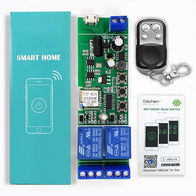 Newgoal 2-Channel Ewelink App Remote Control WiFi 433MHz RF Wireless Switch Relay, self-Locking, Interlock Mode, Used to Access and Control Smart Garage Doors, Compatible with Alexa Goolge