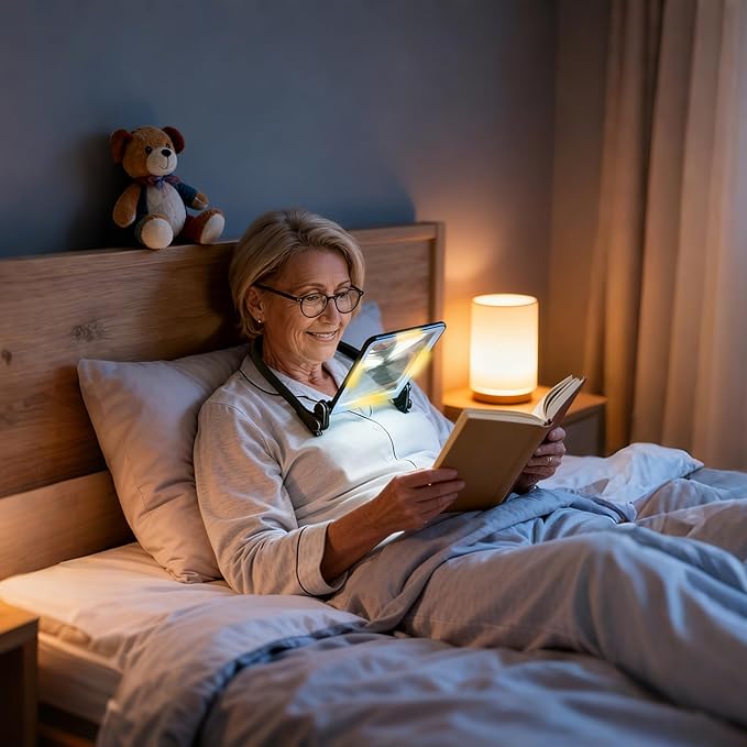 Magnifying Glass with Light for Reading,Hands Free Page Reading Magnifier for Books with 3 Color Dimmable, Neck Wear Large Screen Stand Glasses for Close Work Seniors Low Vision Rechargeable