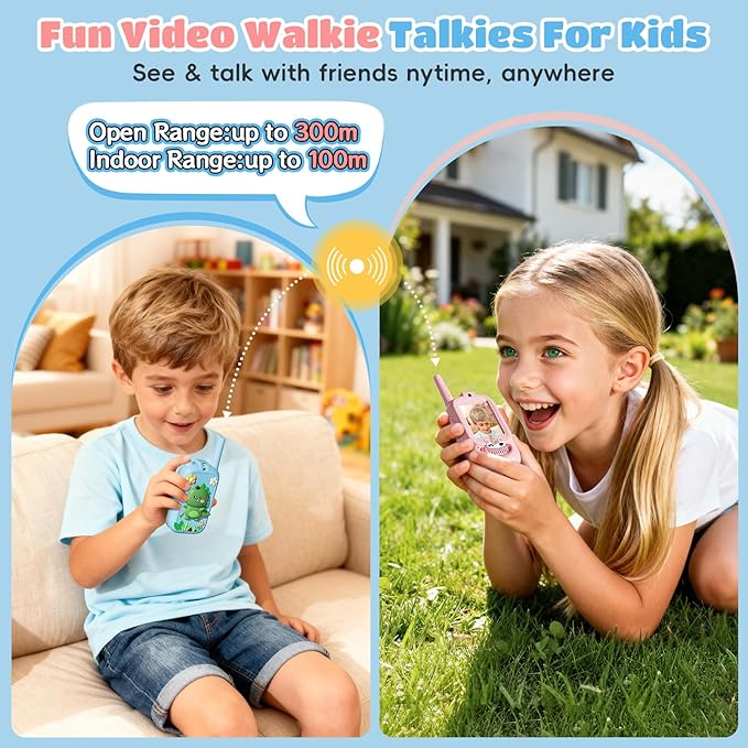 Video Walkie Talkies for Kids – Kids Walkie Talkies 2 Pack with Cute Silicone Cover, Voice Changer, 1000FT Range, Fun Indoor Outdoor Toys – Birthday for Boys and Girls Ages 3-10