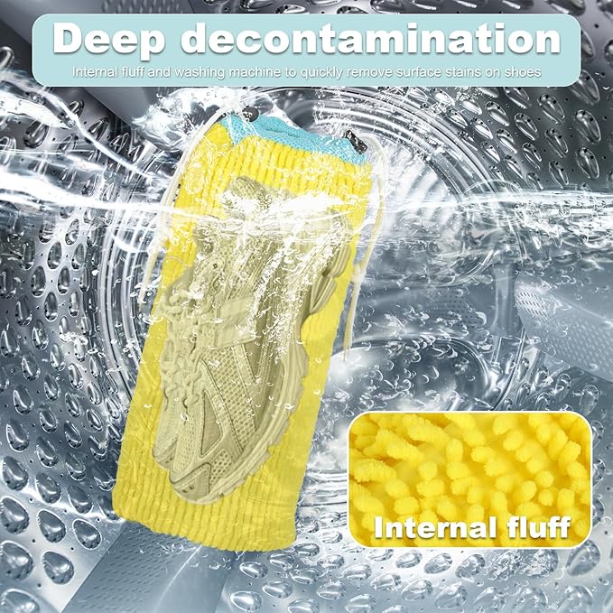 2Pcs Shoe Washing Machine Bag with Secure Drawstring Closure，Reusable，Cleaning Bag for All Shoe Types，Includes 2 Storage Dust Bags And 2 Adjustable Trees (Yellow)