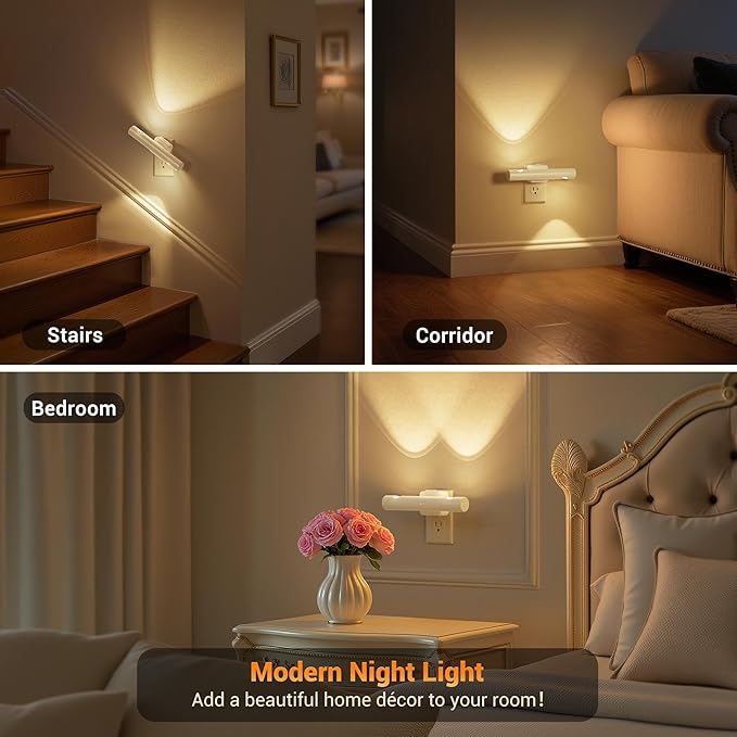 JandCase LED Night Light, Modern Night Lights Plug into Wall, Soft White 3000K,0-100LM Adjustable Brightness with Dusk-to-Dawn Sensor, Dimmable Night Lights for Bathroom, Hallway, Bedroom,Stairway