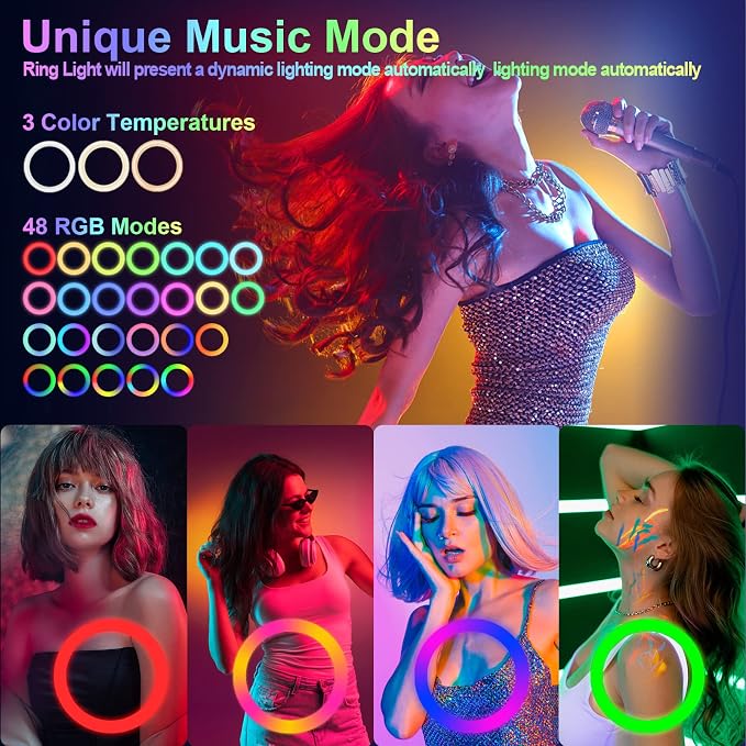 10" Selfie Ring Light with 73" Tripod Stand & 1 Phone Holder, LED Camera - Image 3