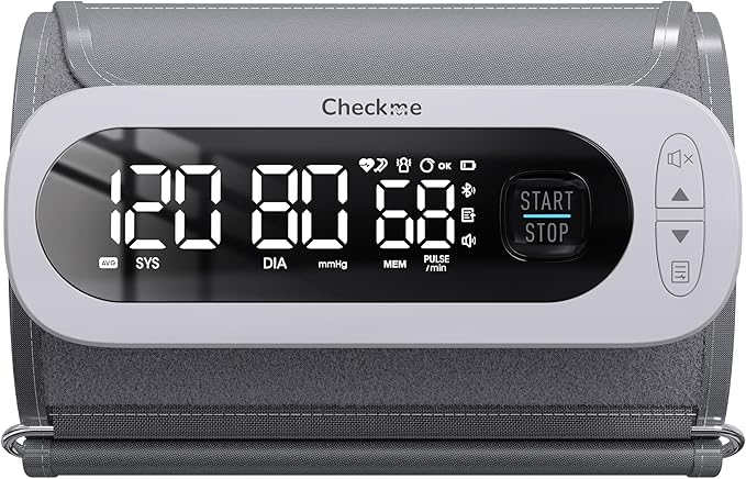 Checkme Rechargeable Blood Pressure Monitor, Automatic Upper Arm BP Machine, Large Clear Numbers, Voice Broadcast, 2-User Mode, 2x199 Memories, Large Cuff, Unlimited Cloud Storage via Bluetooth APP