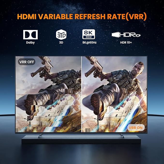 8K HDMI 2.1 Switch 4 in 1 Out, FERRISA 4K@120Hz HDMI Switcher Selector 4 Port with IR Remote Support 8K@60Hz, Auto Switch, HDCP 2.3, HDR 10+, VRR, CEC for Xbox, PS5, Fire Stick, Projector