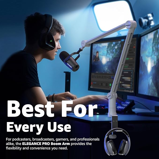 IXTECH Microphone Boom Arm with Desk Mount, 360° Rotatable, Adjustable and Foldable Scissor Mounting for Podcast, Video Gaming, Radio and Studio Audio, Sturdy and Universal.