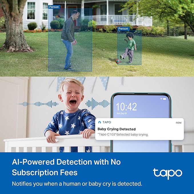 Tapo 2K 3MP Pan/Tilt Indoor/Outdoor Security Camera - Free Person/Baby Cry Detect & Motion Track, 360° View, Color Night Vision, SD/Cloud Storage, Works w/Alexa & Google Home HybridCam 360