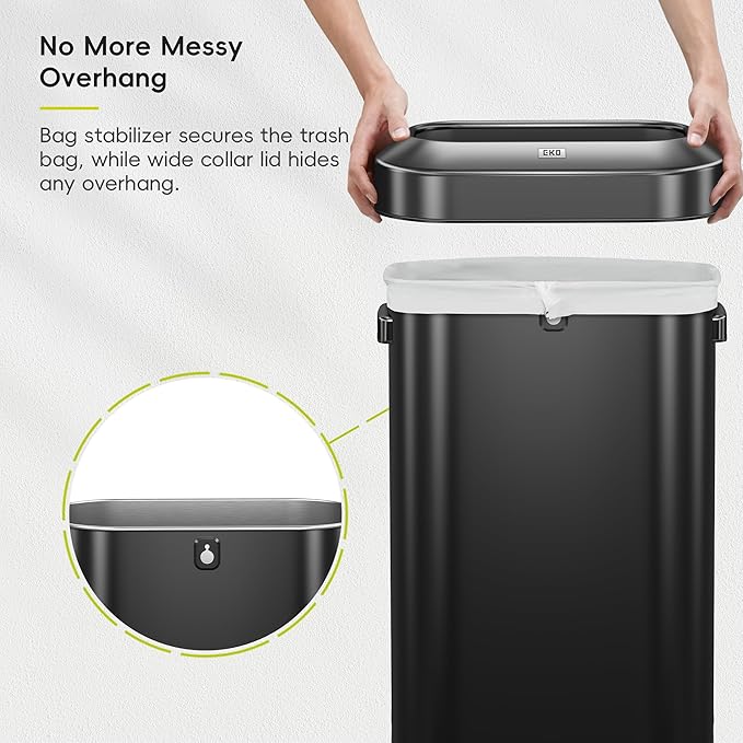 EKO Urban 24 Gallon/90 Liter Open Top Stainless Steel Slim Commercial Trash Can, Tall Kitchen Trash Bin, Heavy-Duty Commercial Grade Large Garbage Bin for Home, Office, Hotel, Restaurant, Matte Black