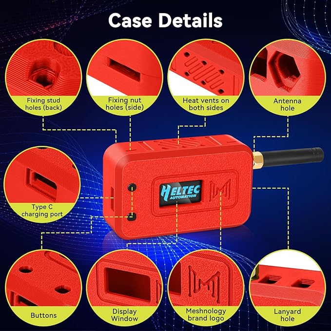 Meshnology Case for LoRa ESP32 V3 Module Board Device Set - Development Board Antenna 3000mAh Battery All-in Enclosure OLED Screen Protection Shell with Type C Interface (N35 Version, Red)