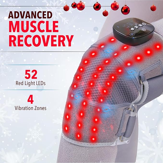 FORTHiQ RED+ Knee Brace with Heat and Red Light Therapy, Knee Massager with 5 Intensity Levels, 52 Red & Infrared Lights, Cordless, Adjustable for Knees, Elbows & Shoulders, FSA-HSA Eligible, 2 Pieces