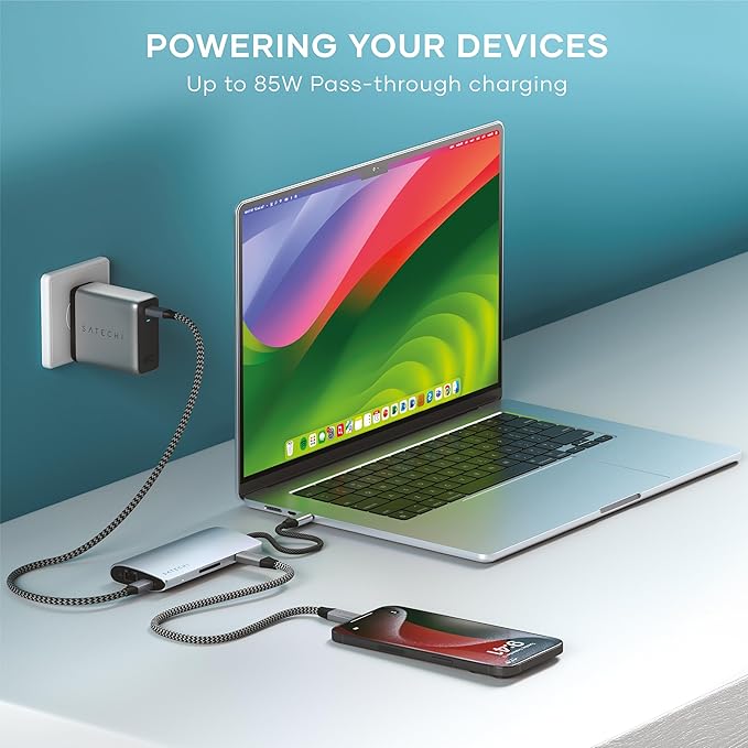 Satechi 8 in 1 USB C Hub Multiport Adapter V3, 8K HDMI, 100W Charging, 4 USB Data Ports, Ethernet, SD Card Reader, for Laptop, for Mac/Windows, MacBook Air/Pro M5/M4, iPad - Silver