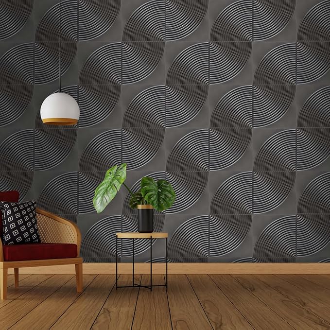 From Plain To Beautiful In Hours 9002 Arc Swell PVC 12 in x 12 in Peel and Stick Wall Panels (Covers / 10 sq.ft), Metallic Grey, 10 Piece