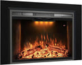 Velaychimny 45" W x 25" H Electric Fireplace Insert with Metal Trim Kit, Adjustable Flame, Fire Crackling Sound, Top Light Colors, Timer, Glass Door & Mesh Screen, Black