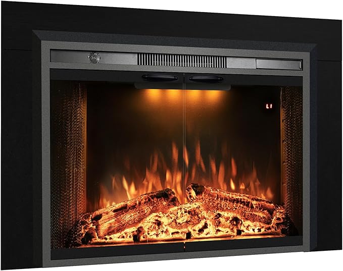 44.5" W x 32.1" H Trim Kit Designed for Electric Fireplace Insert, Black